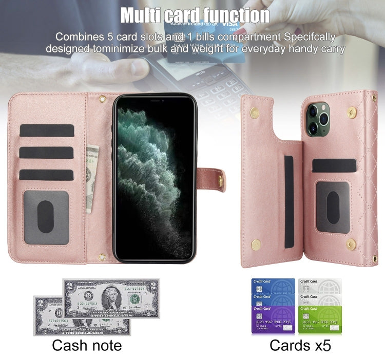For iPhone 11 Pro Max Crossbody Multifunction Rhombic Leather Phone Case