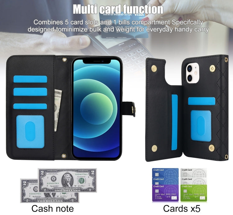 For iPhone 11 Crossbody Multifunction Rhombic Leather Phone Case