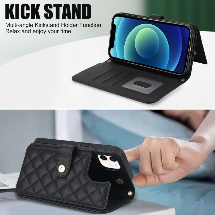 For iPhone 11 Crossbody Multifunction Rhombic Leather Phone Case