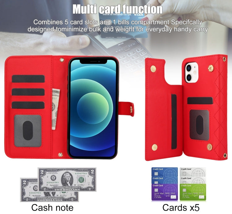 For iPhone 11 Crossbody Multifunction Rhombic Leather Phone Case