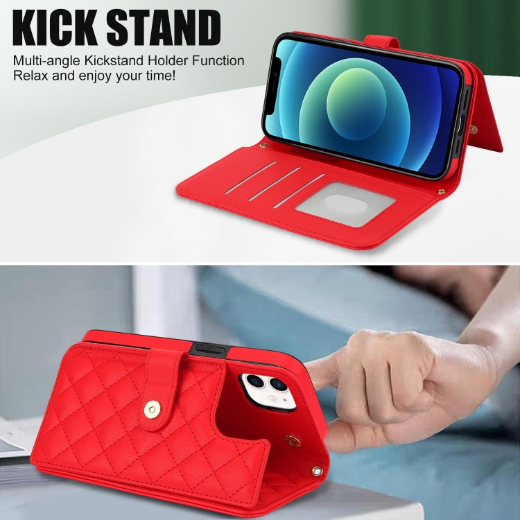 For iPhone 11 Crossbody Multifunction Rhombic Leather Phone Case
