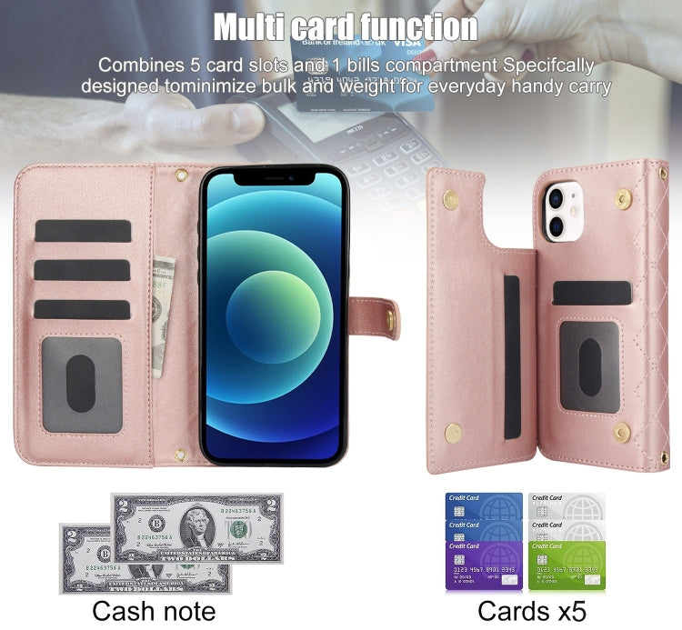 For iPhone 11 Crossbody Multifunction Rhombic Leather Phone Case