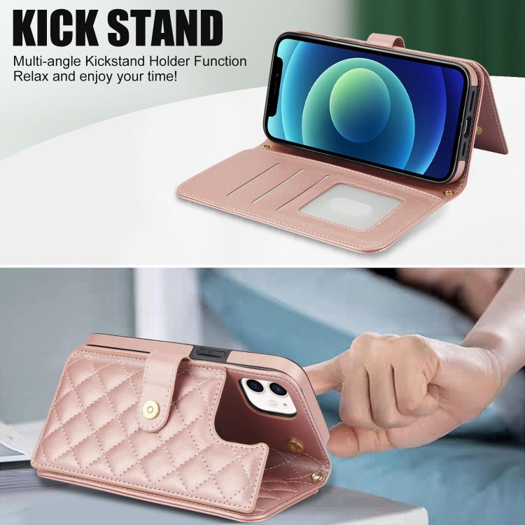 For iPhone 11 Crossbody Multifunction Rhombic Leather Phone Case