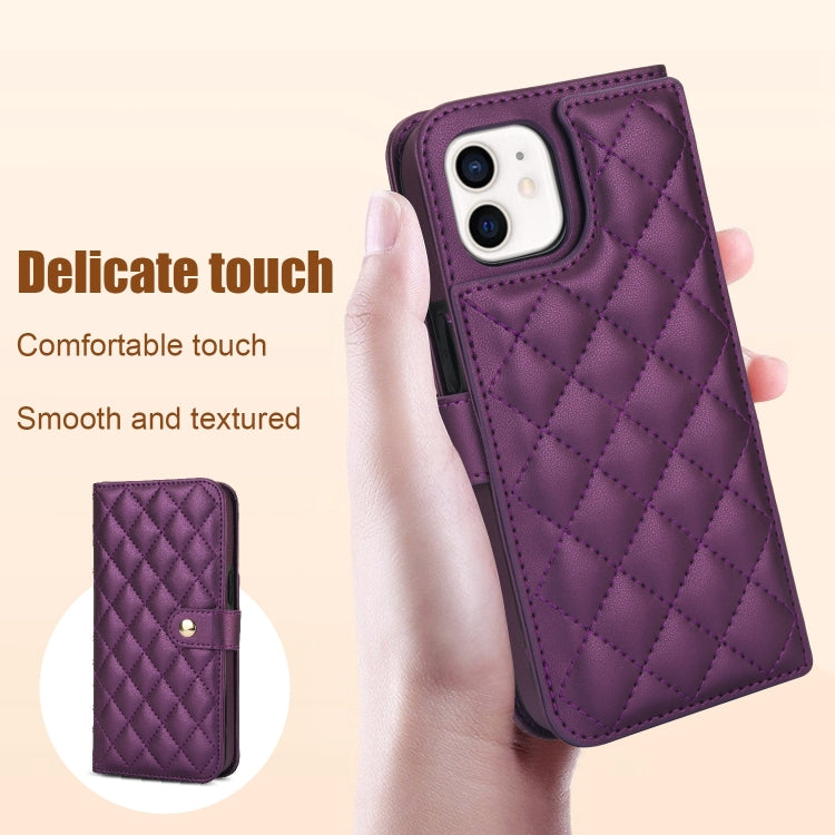 For iPhone 11 Crossbody Multifunction Rhombic Leather Phone Case