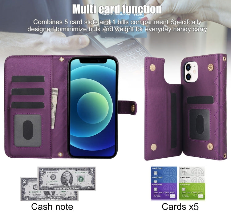 For iPhone 11 Crossbody Multifunction Rhombic Leather Phone Case