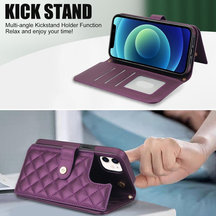 For iPhone 11 Crossbody Multifunction Rhombic Leather Phone Case