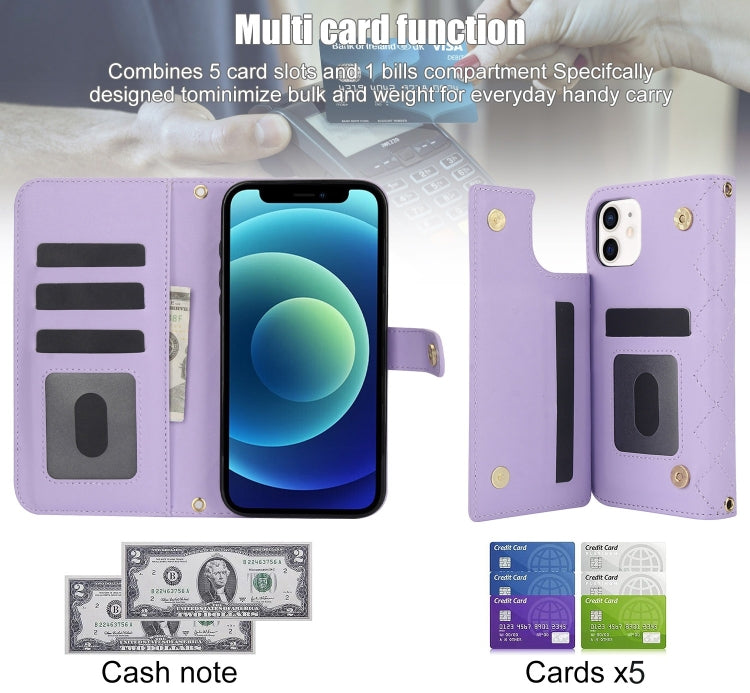 For iPhone 11 Crossbody Multifunction Rhombic Leather Phone Case