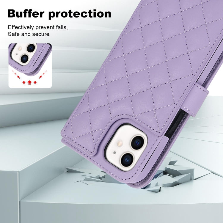 For iPhone 11 Crossbody Multifunction Rhombic Leather Phone Case