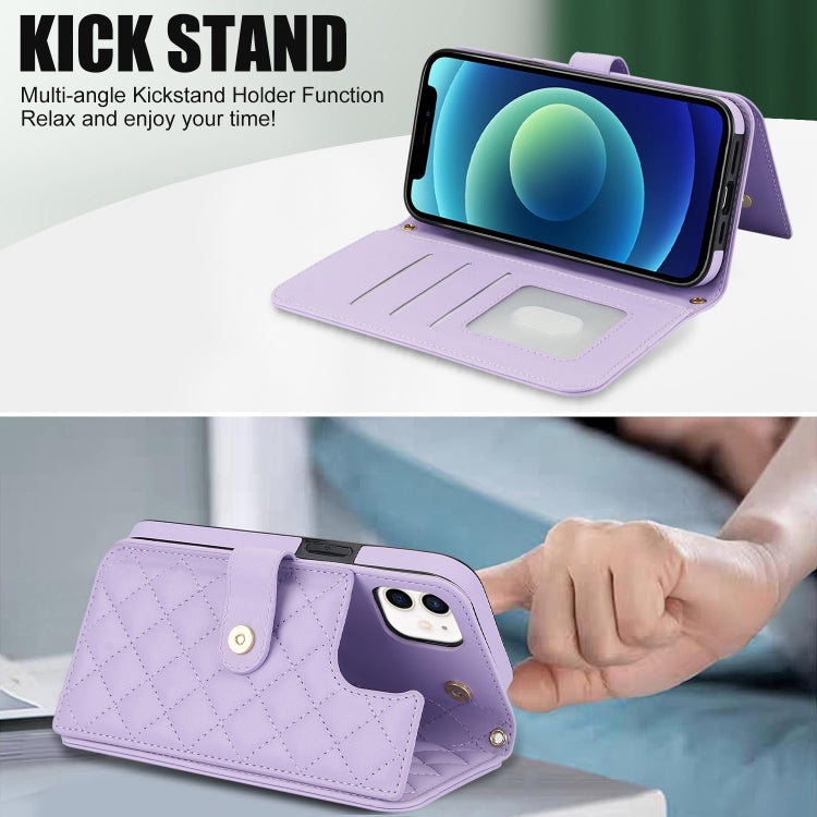 For iPhone 11 Crossbody Multifunction Rhombic Leather Phone Case