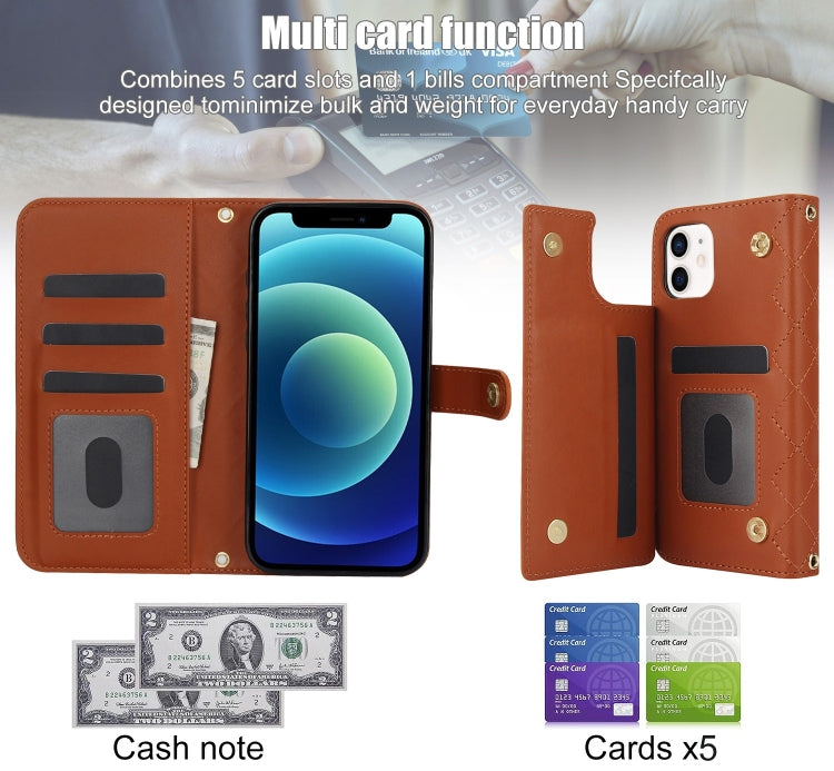 For iPhone 11 Crossbody Multifunction Rhombic Leather Phone Case