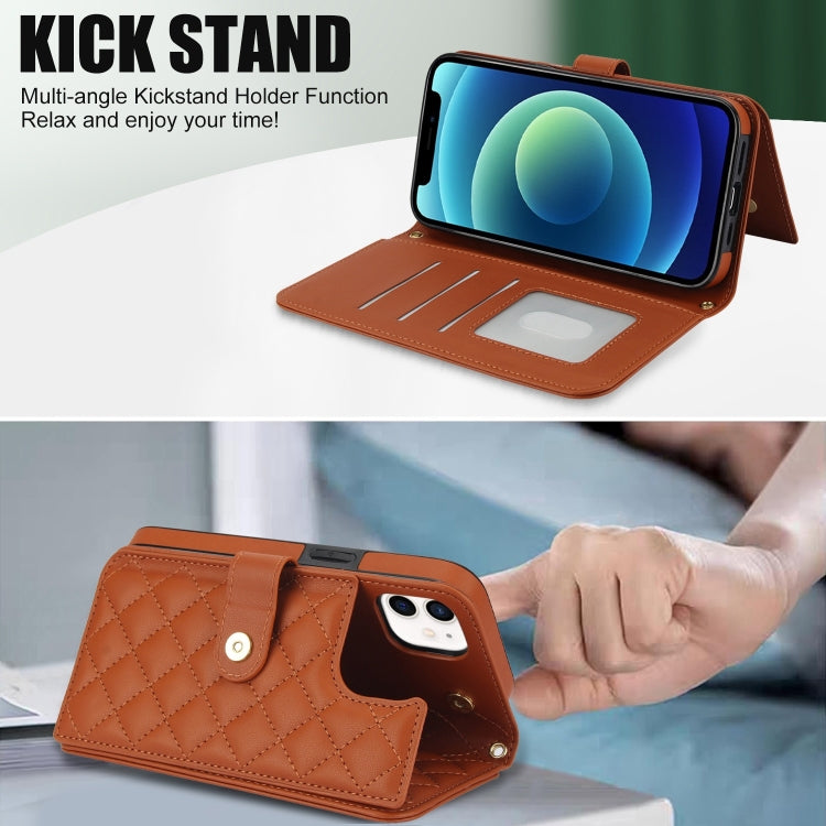 For iPhone 11 Crossbody Multifunction Rhombic Leather Phone Case