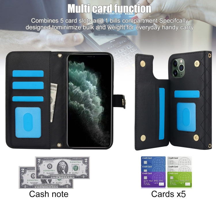 For iPhone 11 Pro Crossbody Multifunction Rhombic Leather Phone Case