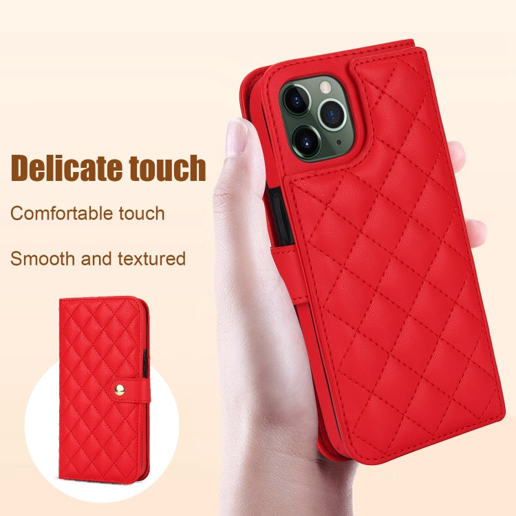 For iPhone 11 Pro Crossbody Multifunction Rhombic Leather Phone Case