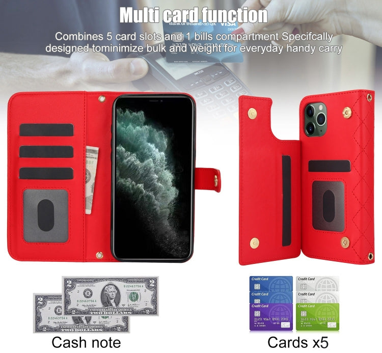 For iPhone 11 Pro Crossbody Multifunction Rhombic Leather Phone Case