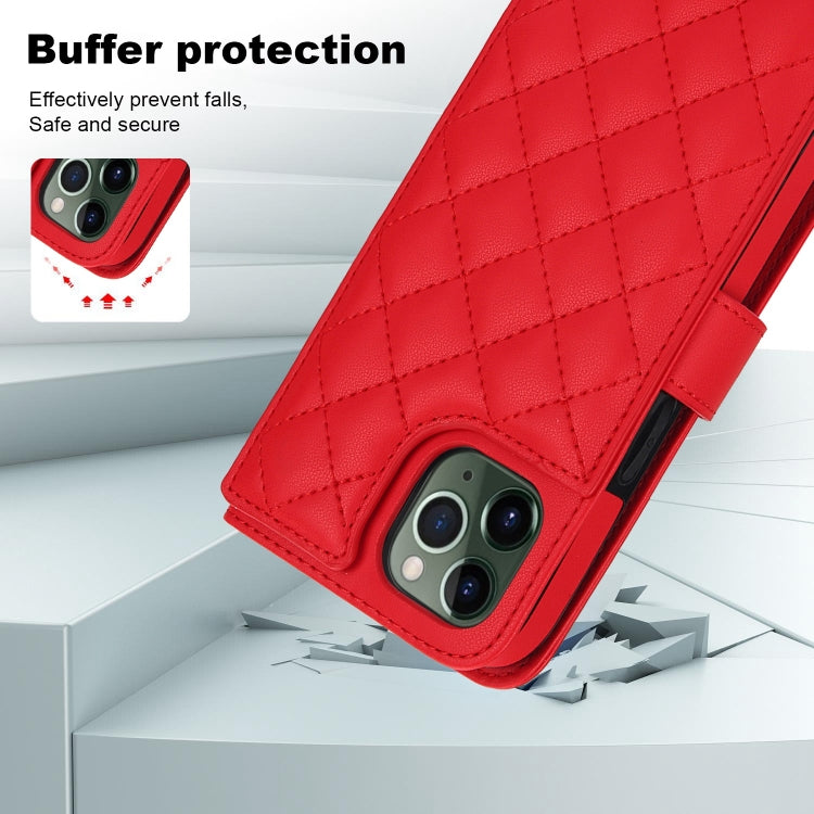 For iPhone 11 Pro Crossbody Multifunction Rhombic Leather Phone Case