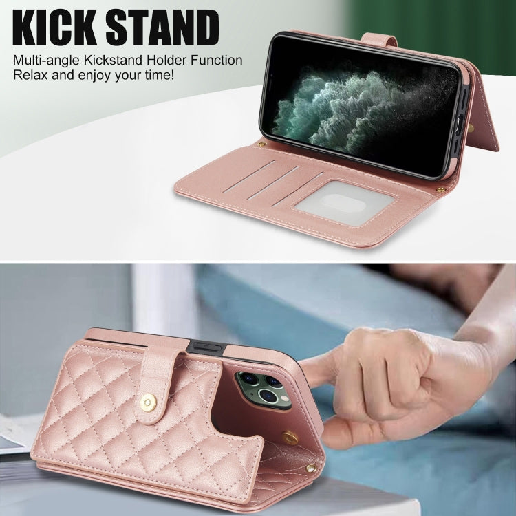 For iPhone 11 Pro Crossbody Multifunction Rhombic Leather Phone Case