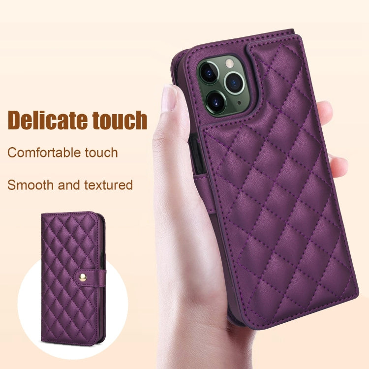 For iPhone 11 Pro Crossbody Multifunction Rhombic Leather Phone Case