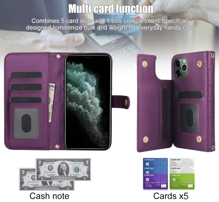 For iPhone 11 Pro Crossbody Multifunction Rhombic Leather Phone Case