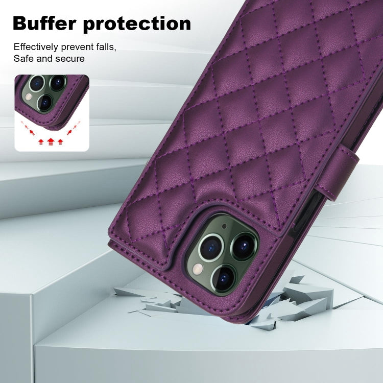 For iPhone 11 Pro Crossbody Multifunction Rhombic Leather Phone Case