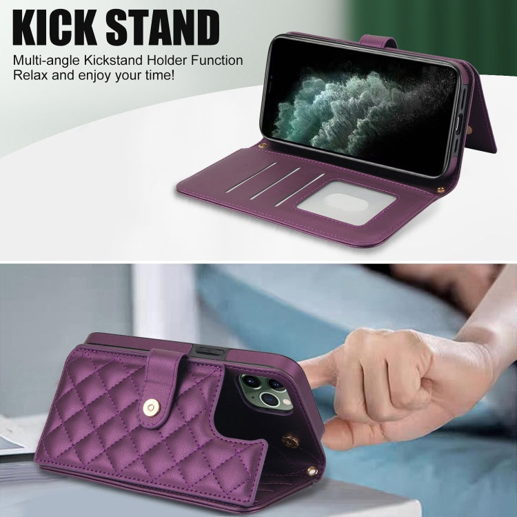 For iPhone 11 Pro Crossbody Multifunction Rhombic Leather Phone Case