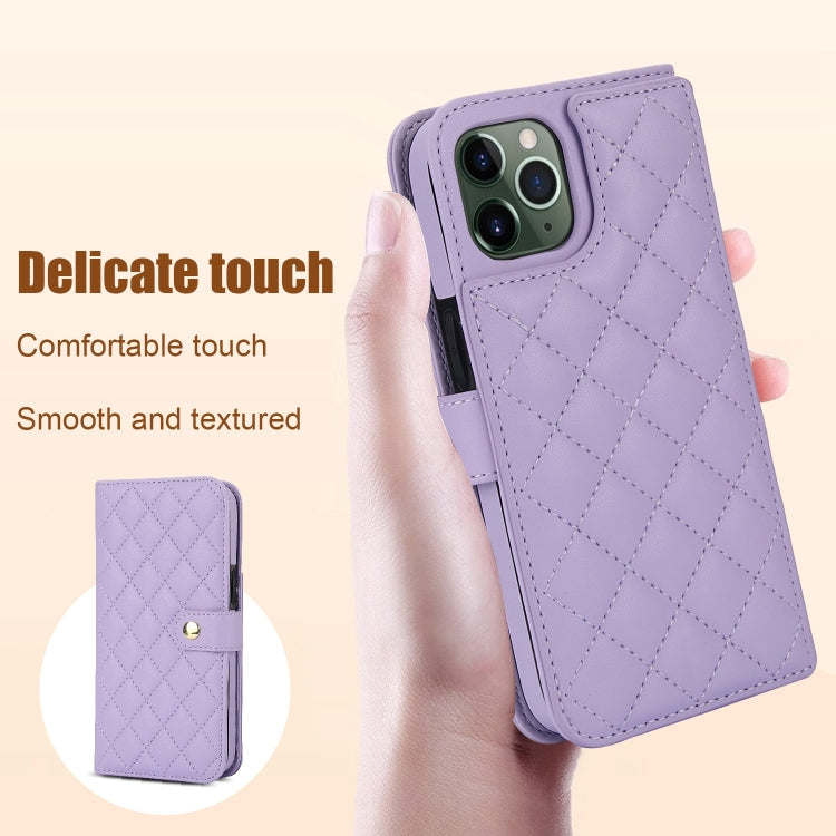 For iPhone 11 Pro Crossbody Multifunction Rhombic Leather Phone Case