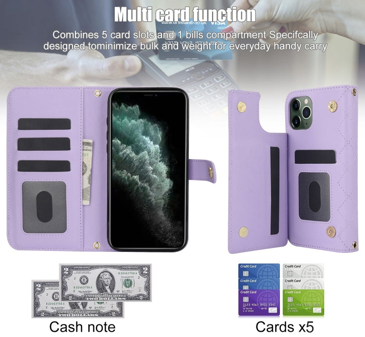 For iPhone 11 Pro Crossbody Multifunction Rhombic Leather Phone Case