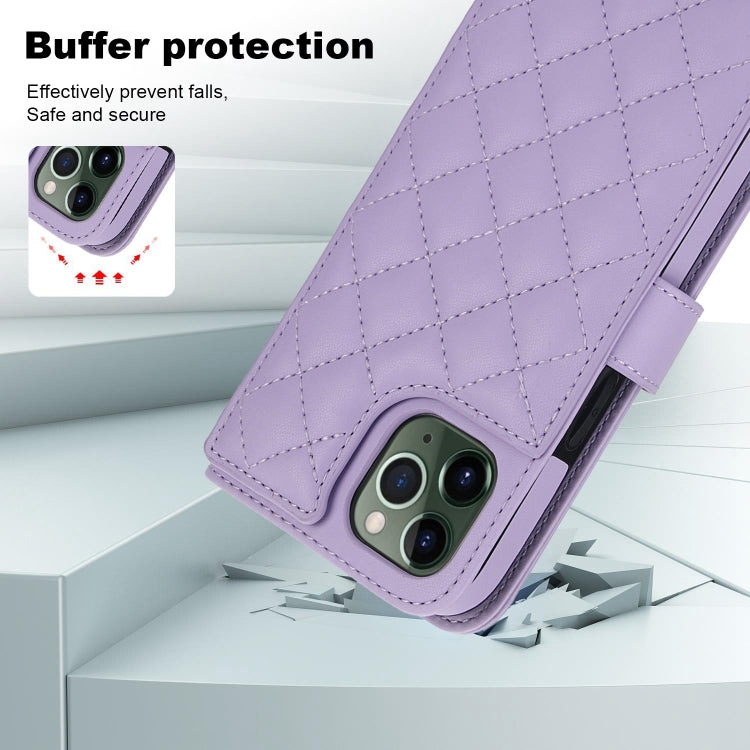 For iPhone 11 Pro Crossbody Multifunction Rhombic Leather Phone Case
