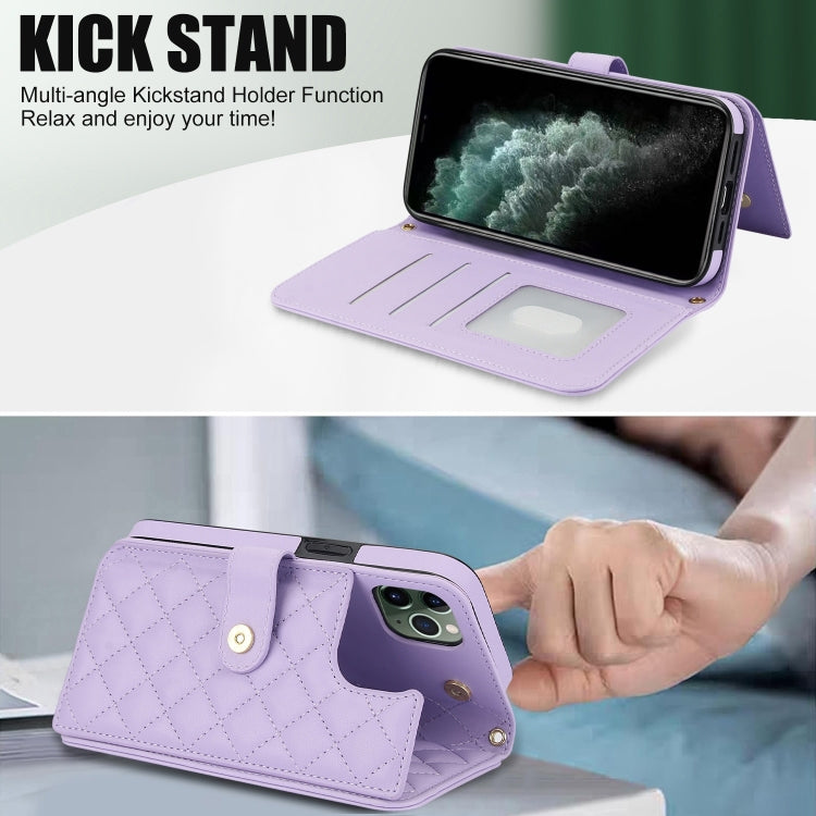For iPhone 11 Pro Crossbody Multifunction Rhombic Leather Phone Case
