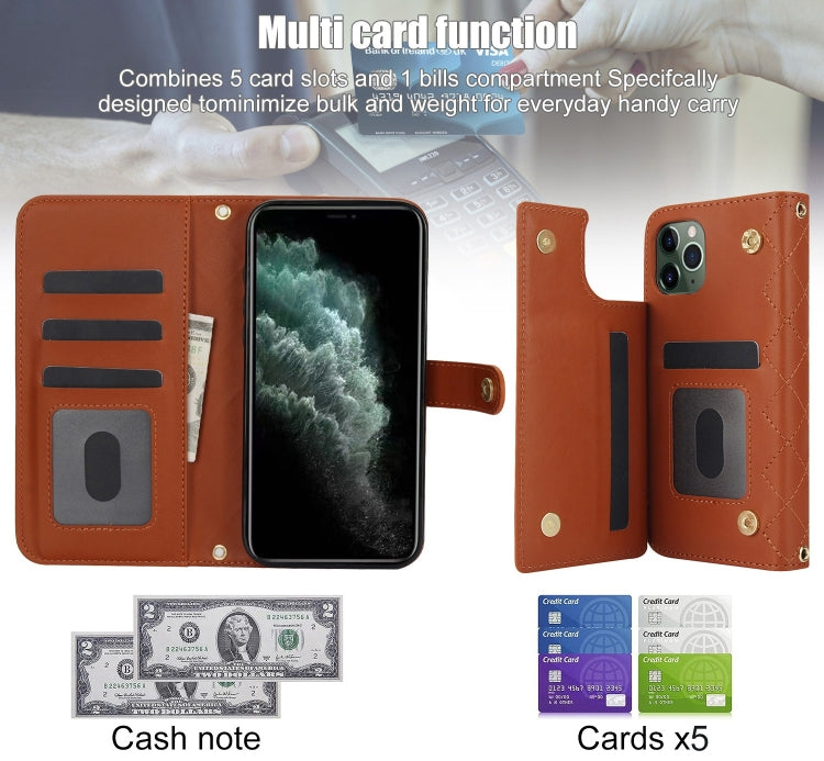 For iPhone 11 Pro Crossbody Multifunction Rhombic Leather Phone Case