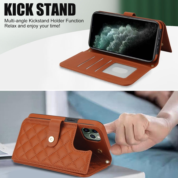 For iPhone 11 Pro Crossbody Multifunction Rhombic Leather Phone Case