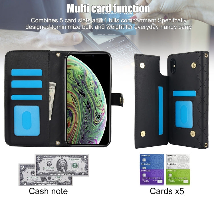 For iPhone X / XS Crossbody Multifunction Rhombic Leather Phone Case