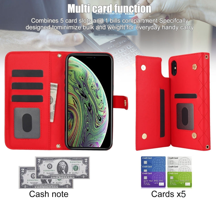 For iPhone X / XS Crossbody Multifunction Rhombic Leather Phone Case