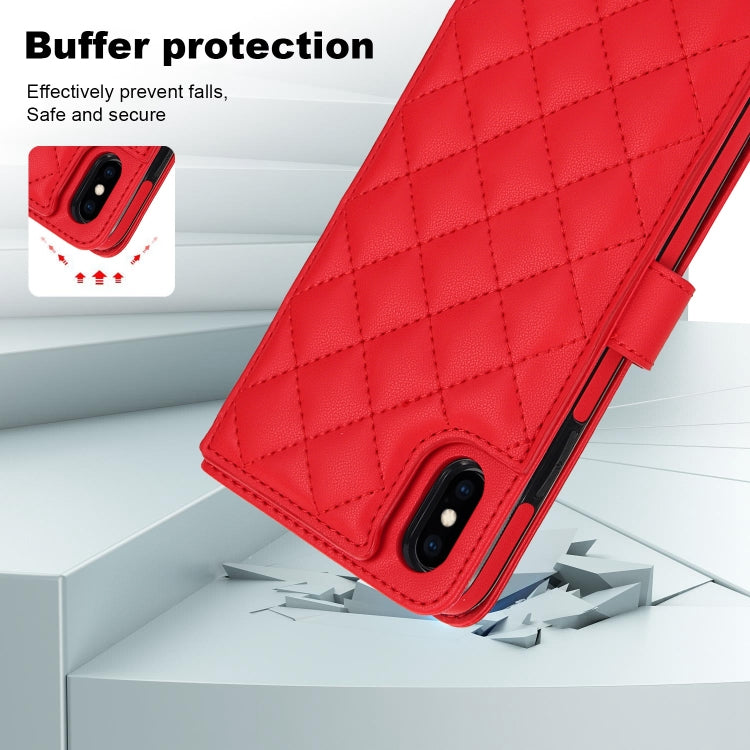 For iPhone X / XS Crossbody Multifunction Rhombic Leather Phone Case