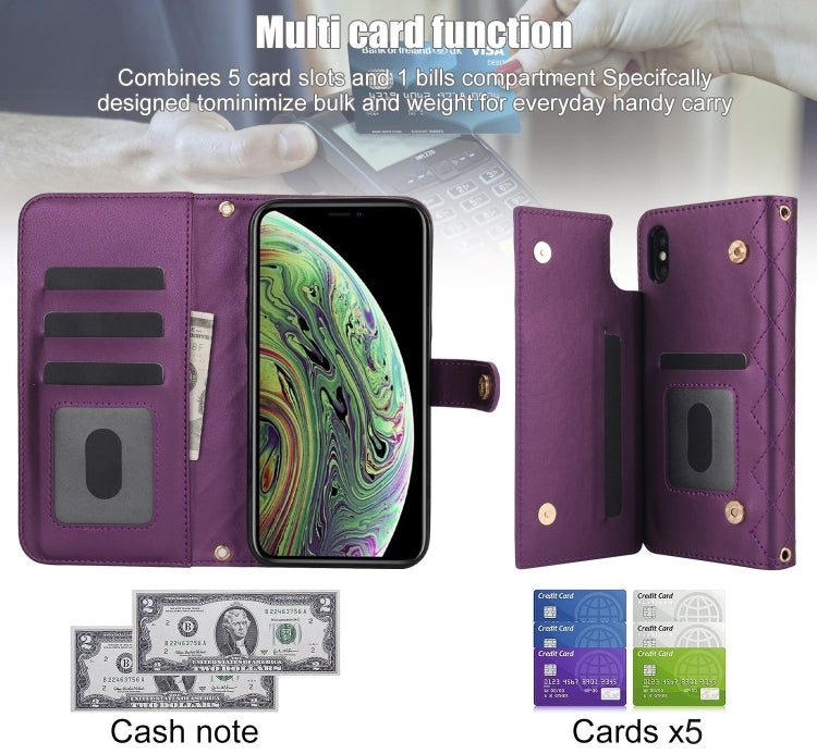 For iPhone X / XS Crossbody Multifunction Rhombic Leather Phone Case