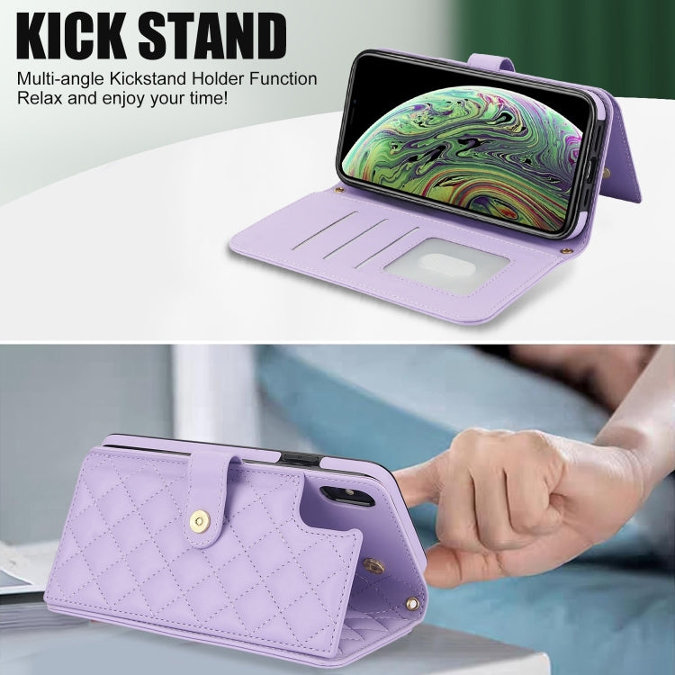 For iPhone X / XS Crossbody Multifunction Rhombic Leather Phone Case