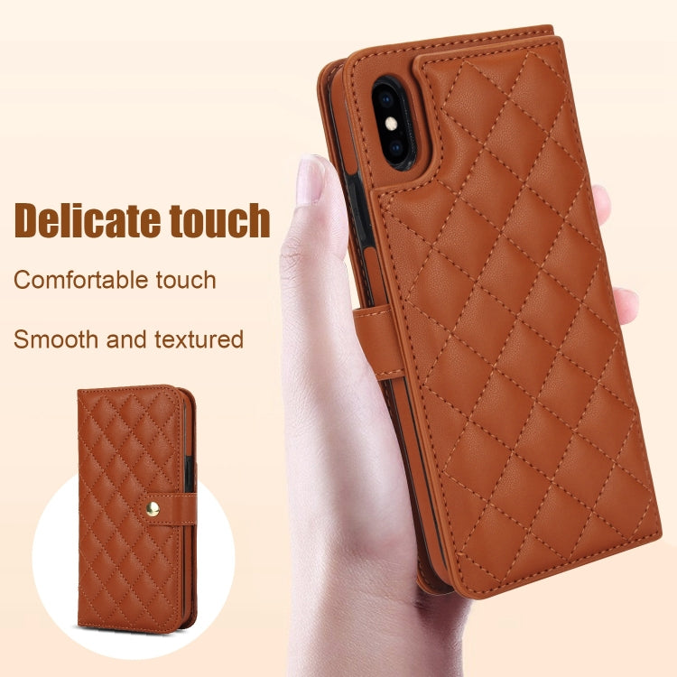 For iPhone X / XS Crossbody Multifunction Rhombic Leather Phone Case