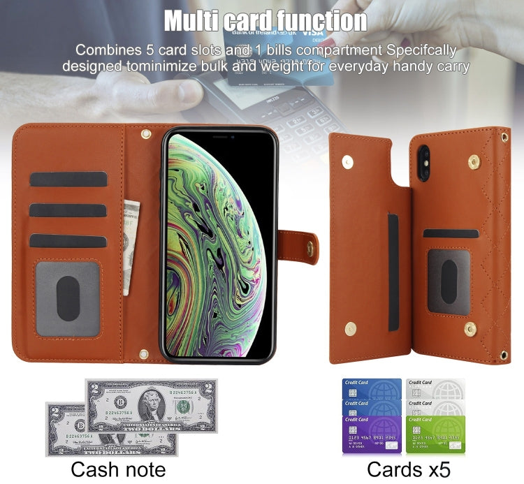 For iPhone X / XS Crossbody Multifunction Rhombic Leather Phone Case