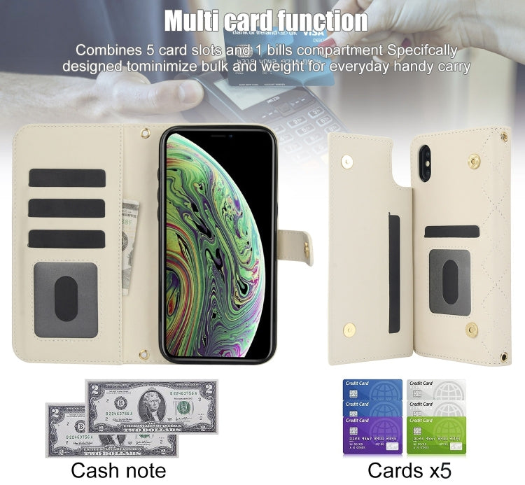 For iPhone XR Crossbody Multifunction Rhombic Leather Phone Case