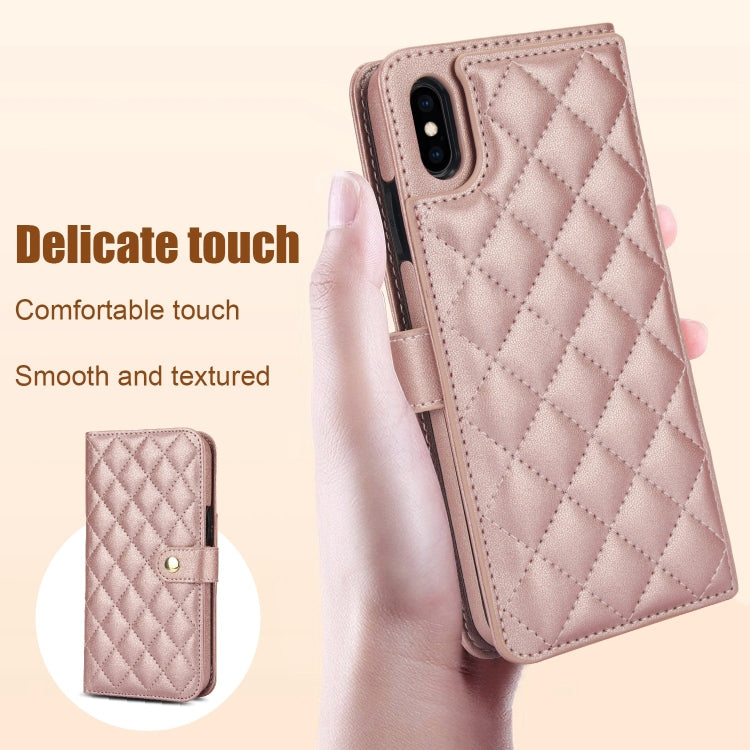 For iPhone XR Crossbody Multifunction Rhombic Leather Phone Case