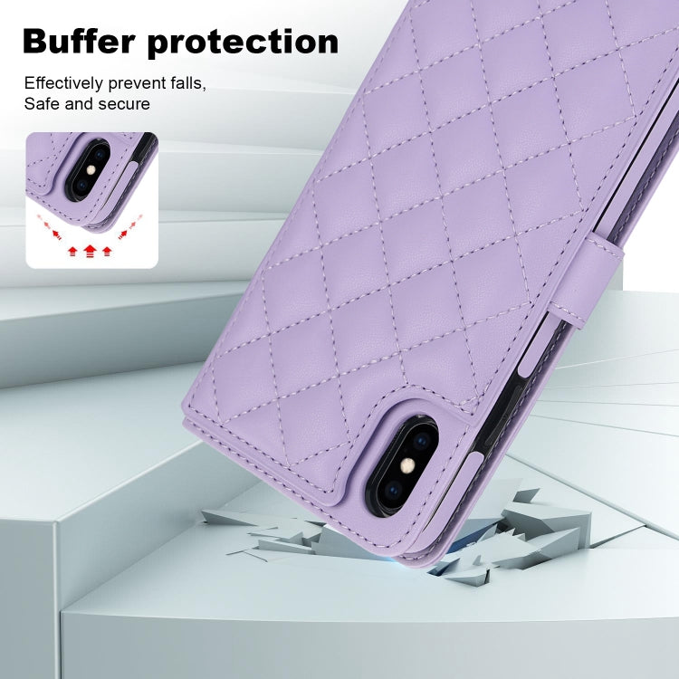 For iPhone XR Crossbody Multifunction Rhombic Leather Phone Case