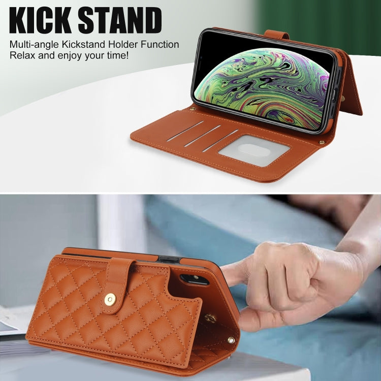 For iPhone XR Crossbody Multifunction Rhombic Leather Phone Case