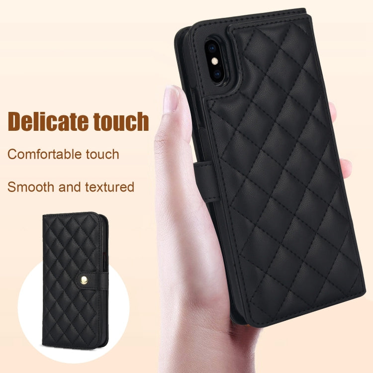 For iPhone XS Max Crossbody Multifunction Rhombic Leather Phone Case