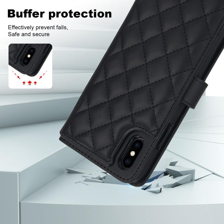 For iPhone XS Max Crossbody Multifunction Rhombic Leather Phone Case