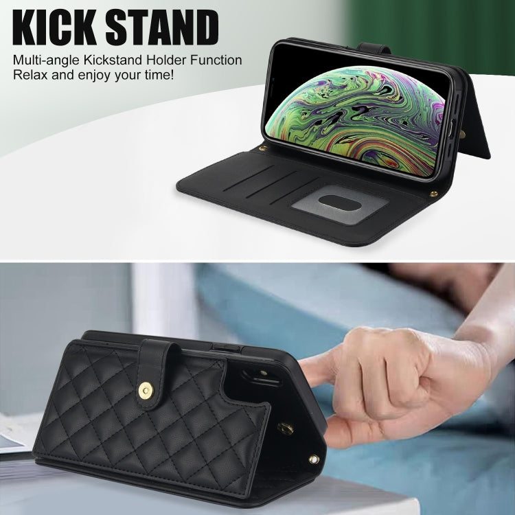 For iPhone XS Max Crossbody Multifunction Rhombic Leather Phone Case