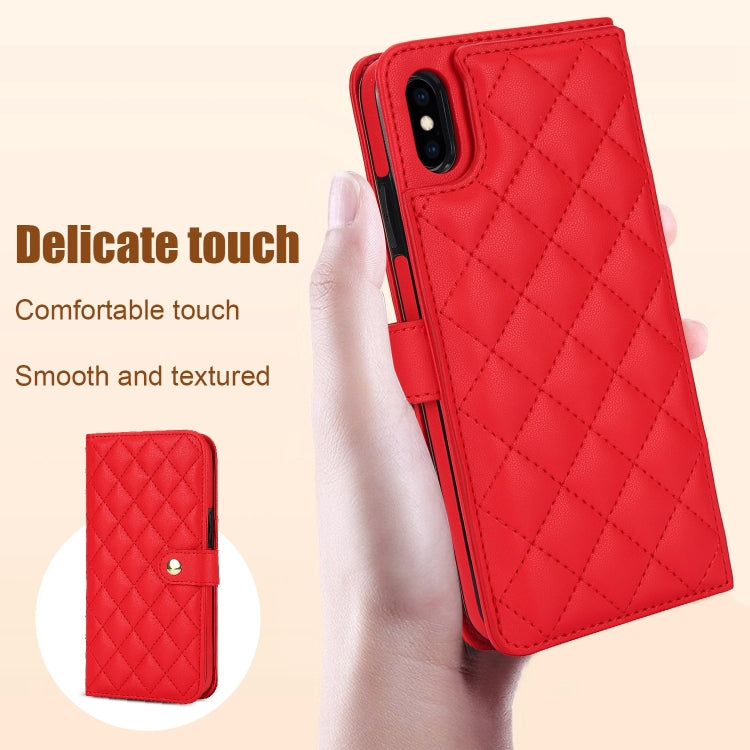 For iPhone XS Max Crossbody Multifunction Rhombic Leather Phone Case