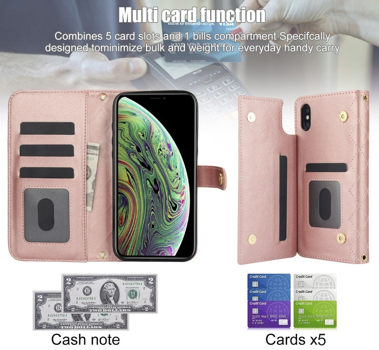 For iPhone XS Max Crossbody Multifunction Rhombic Leather Phone Case