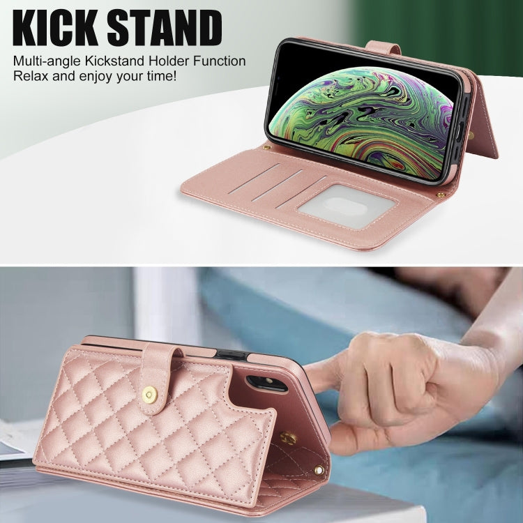 For iPhone XS Max Crossbody Multifunction Rhombic Leather Phone Case