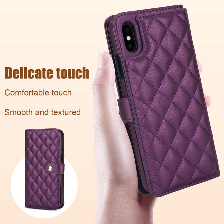 For iPhone XS Max Crossbody Multifunction Rhombic Leather Phone Case
