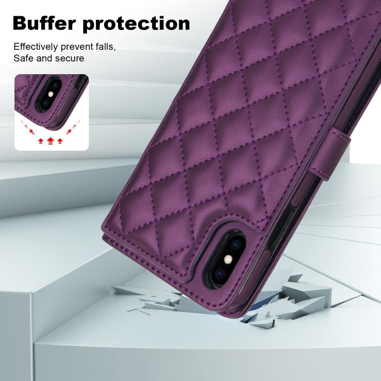 For iPhone XS Max Crossbody Multifunction Rhombic Leather Phone Case