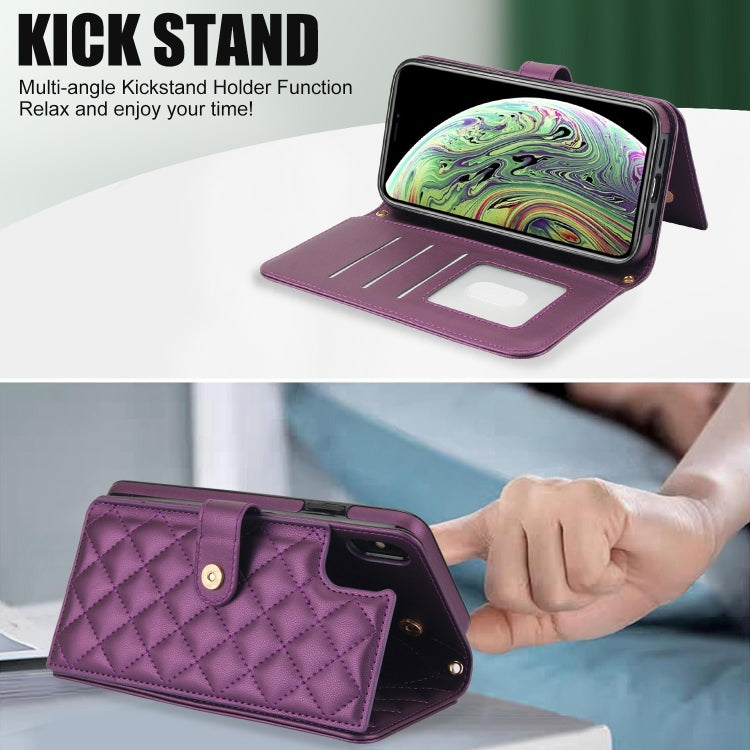 For iPhone XS Max Crossbody Multifunction Rhombic Leather Phone Case